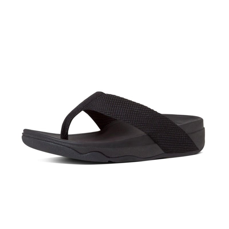 FitFlop Women's Surfa Toe-Post Sandals with Wide, Foot-Hugging Webbing Straps, Cushion Microwobbleboard Midsoles, Multi-Purpose Slip on Flip Flop with Comfortable Wedge, Black, 8 - Image 1
